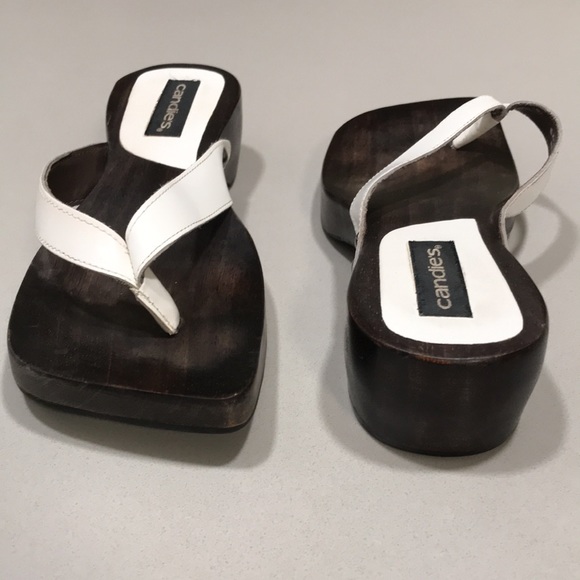 Vintage Candies White Leather-Wooden platform -flip flop Size 6 - FUN -Unique! - Picture 8 of 14